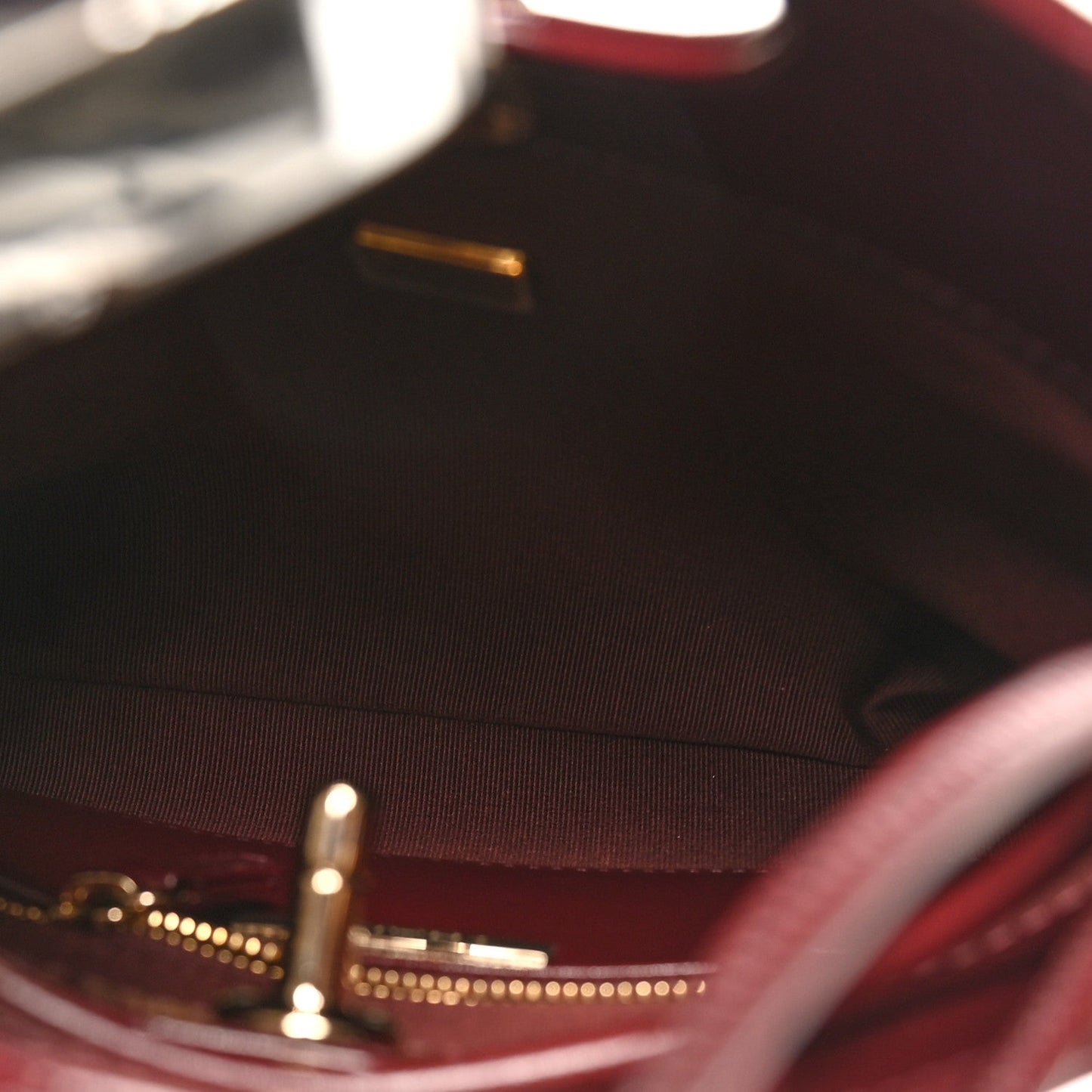 Shiny Lambskin Patent Calfskin Quilted Mini 31 Shopping Bag Dark Burgundy