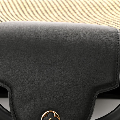 Raffia Calfskin Capucines MM Black Ecru
