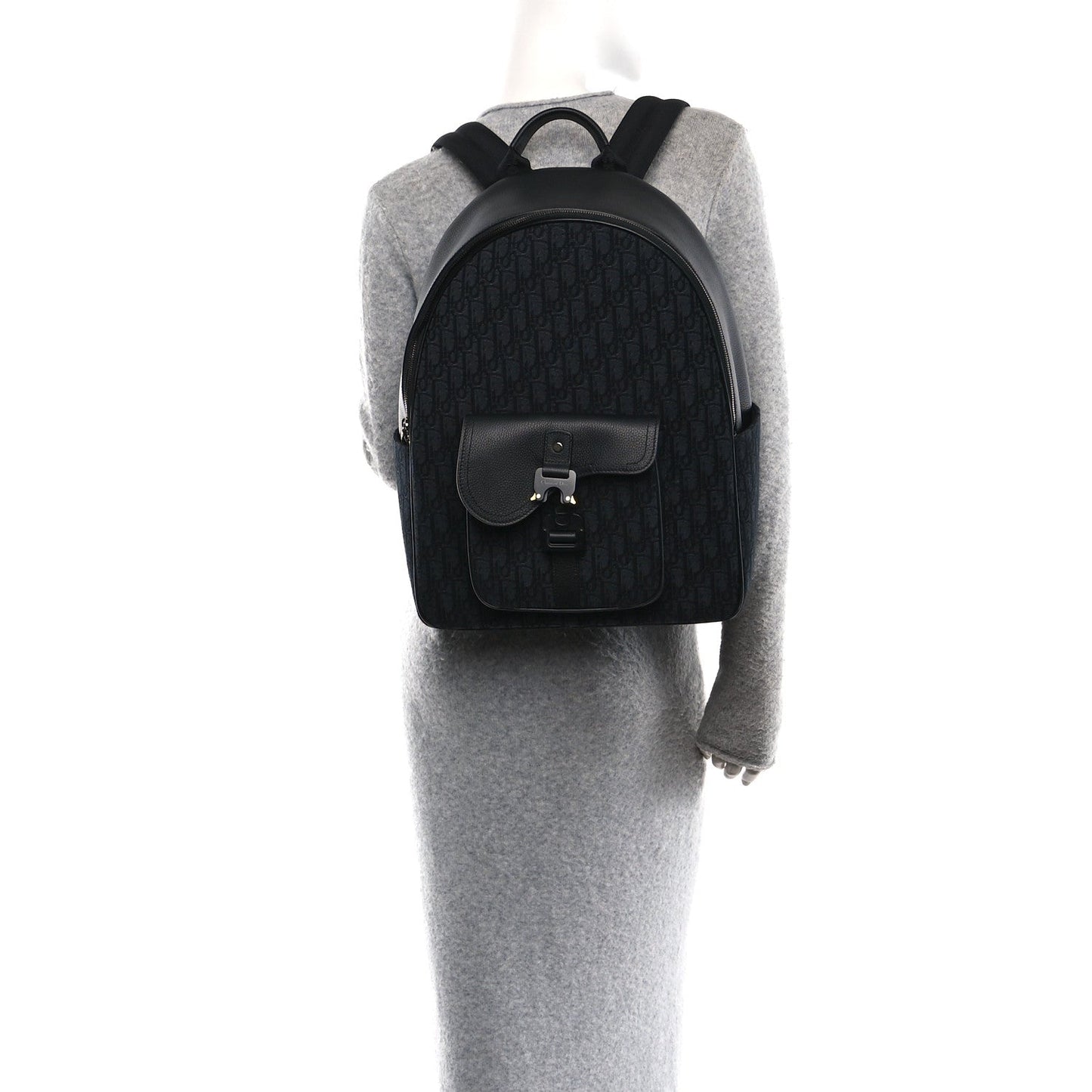 Oblique Jacquard Saddle Zip Backpack Black