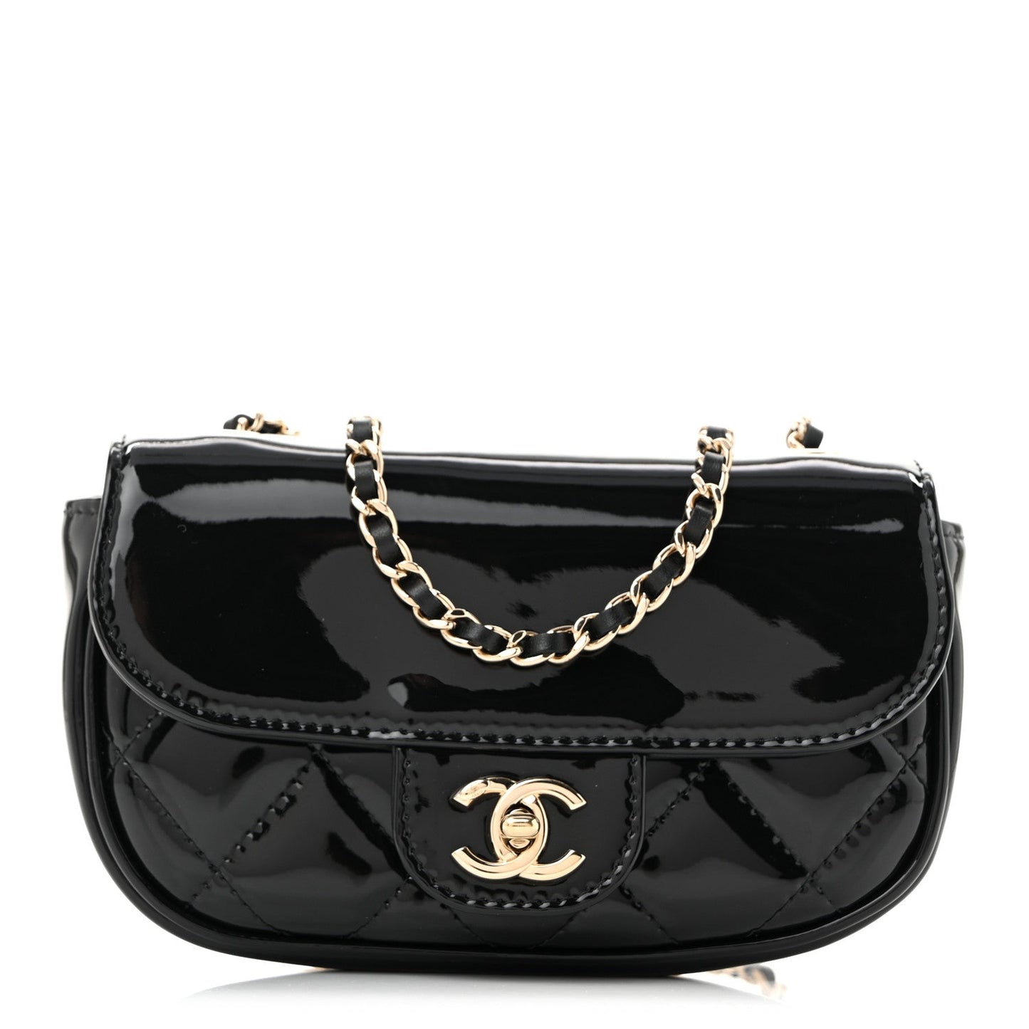 Patent Calfskin Quilted Mini Clutch Black