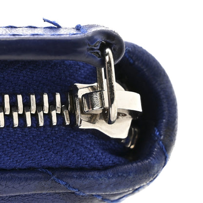 Lambskin Quilted Zip Around Coin Purse Wallet Blue