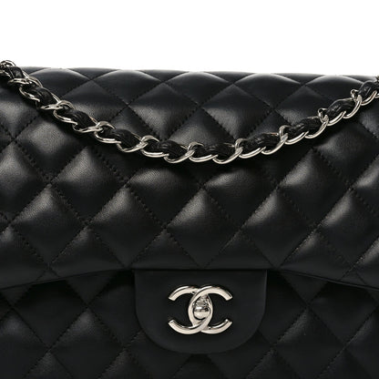Lambskin Quilted Jumbo Double Flap Black