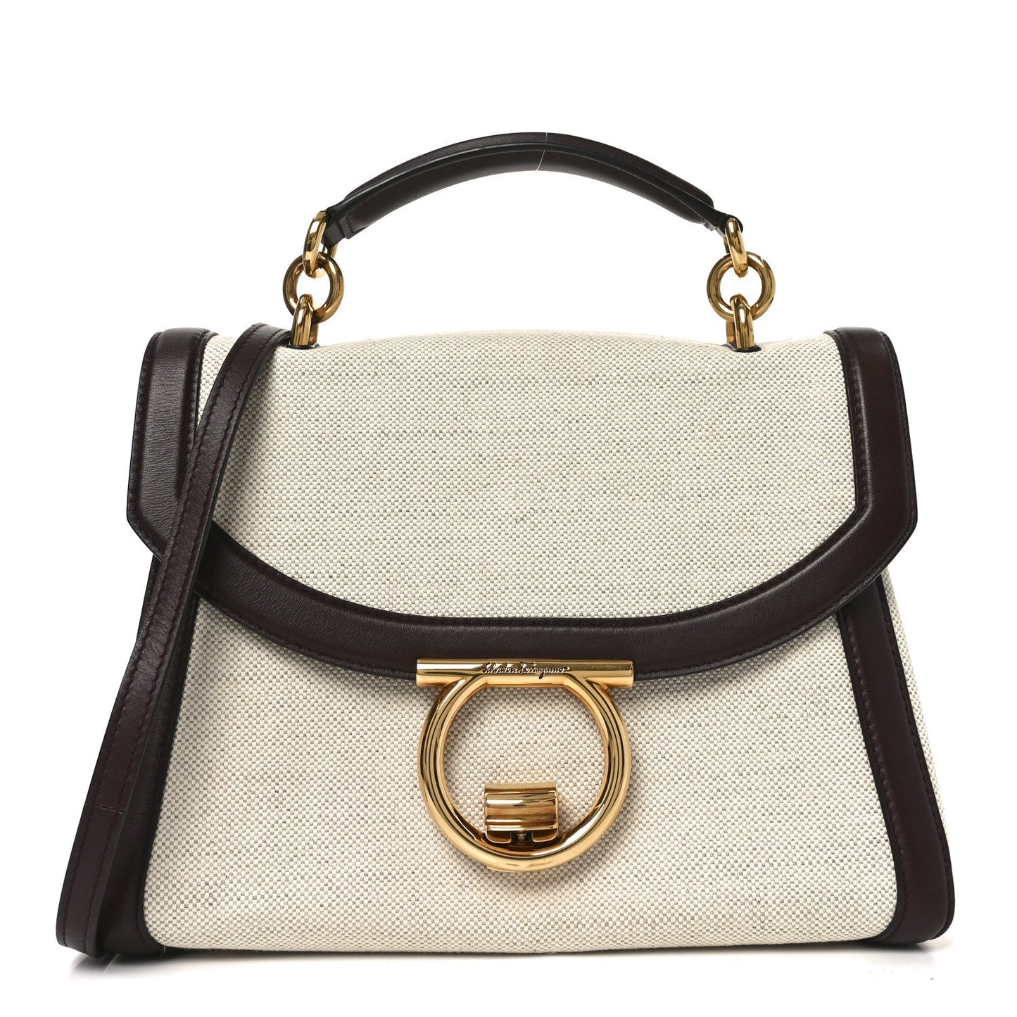 Calfskin Canvas Margot Top Handle Satchel Burgundy