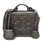Metallic Caviar Quilted Small CC Filigree Vanity Case Dark Silver