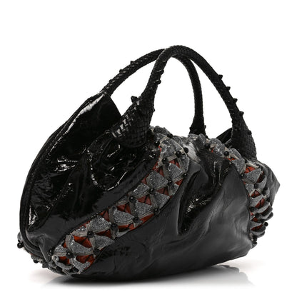 Crinkled Lambskin Embroidered Spy Black Multicolor