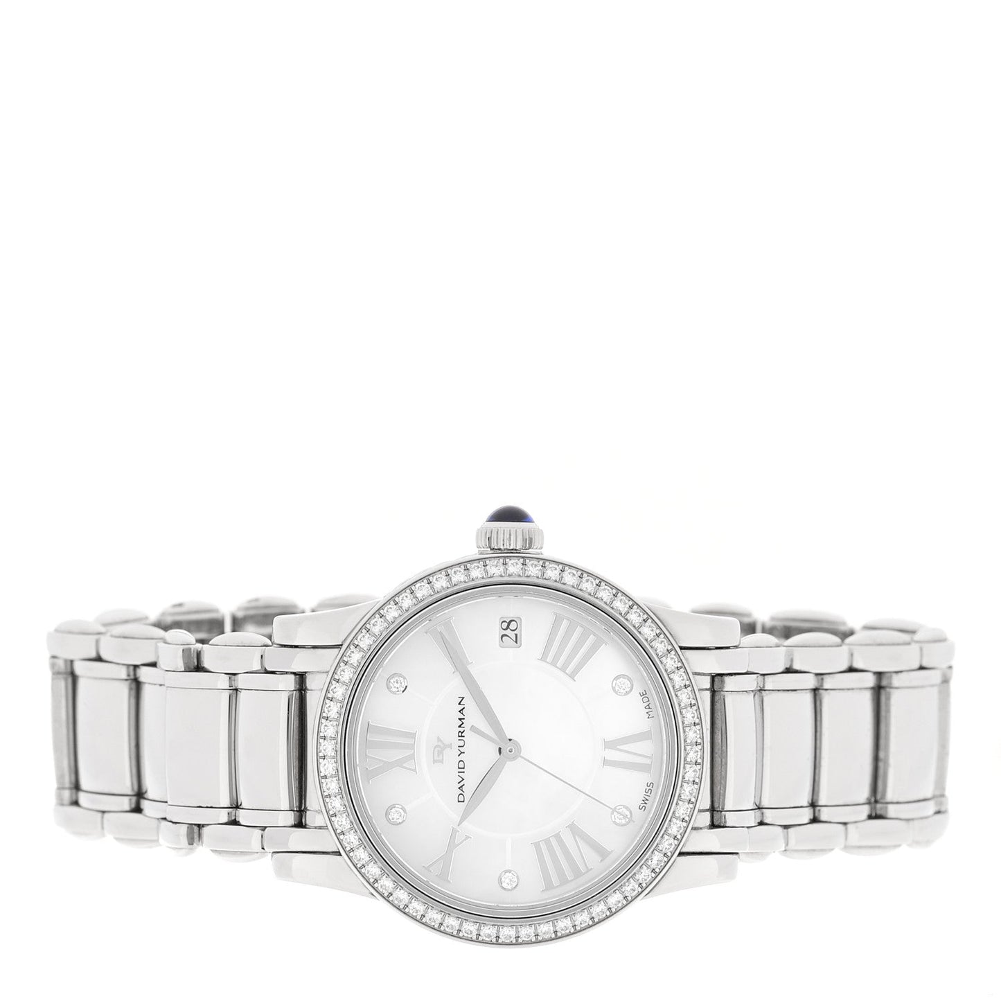Stainless Steel Diamond Bezel Mother of Pearl 34mm Classic Quartz Watch