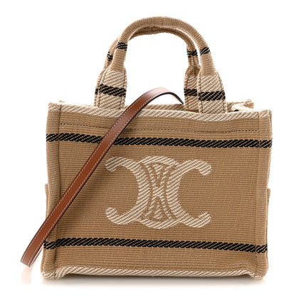 Canvas Calfskin Small Cabas Thais Beige Black White