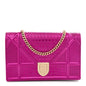 Metallic Patent Micro-Cannage Diorama Wallet on Chain Pouch Pink