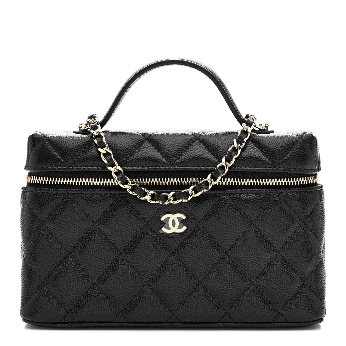 Caviar Quilted Top Handle Slim Vanity With Chain Black