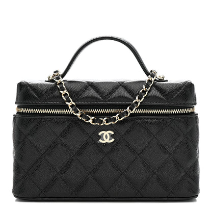 Caviar Quilted Top Handle Slim Vanity With Chain Black