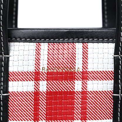 Calfskin Embossed Plaid North-South Small Barbes Shopper Tote Red