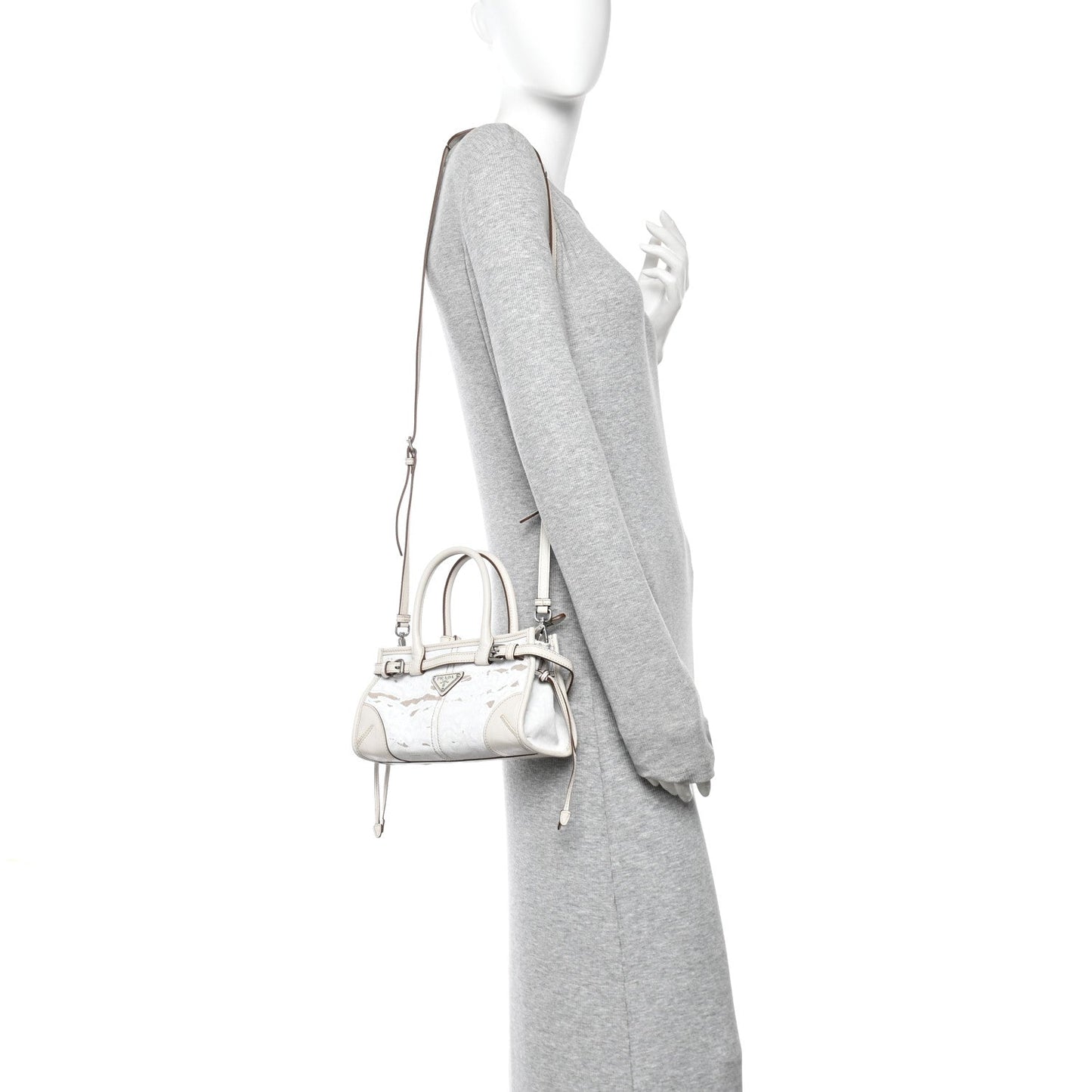Linen Calfskin Triangle Mini Bonnie Hand Bag White