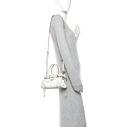 Linen Calfskin Triangle Mini Bonnie Hand Bag White