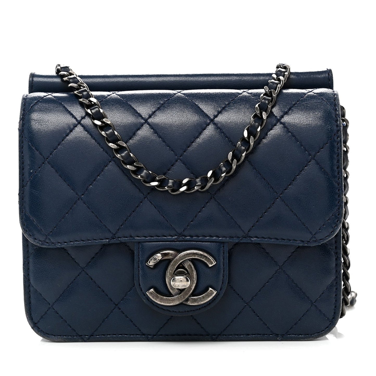 Lambskin Quilted Mini Crossing Times Flap Blue
