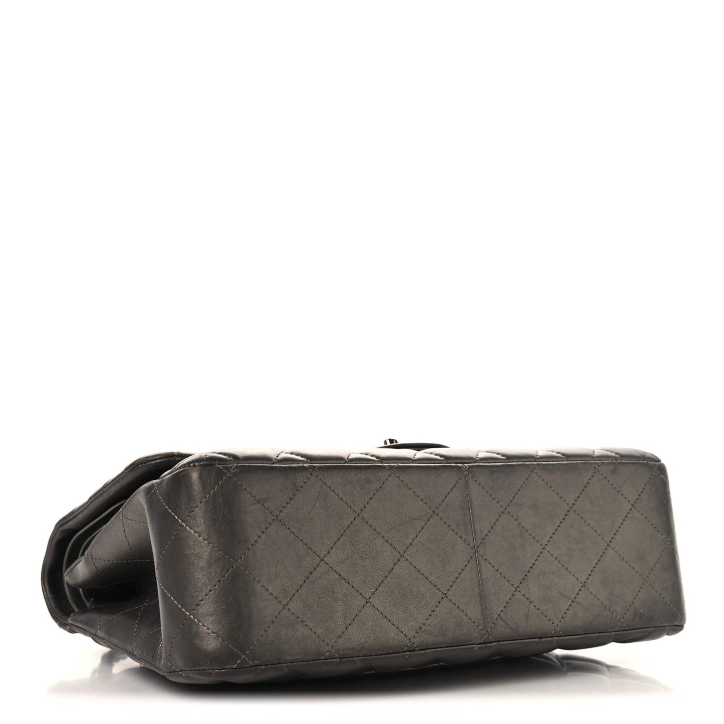 Metallic Lambskin Quilted Jumbo Double Flap Pewter