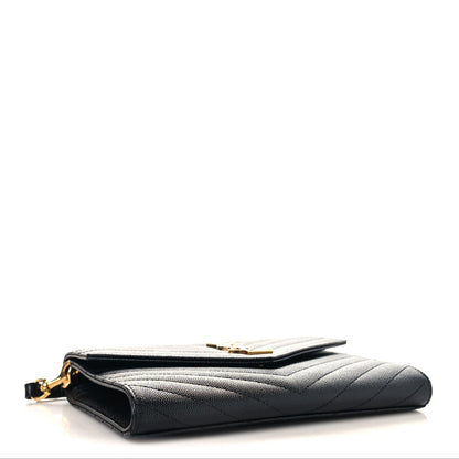 Grain De Poudre Matelasse Chevron Monogram Envelope Clutch Black