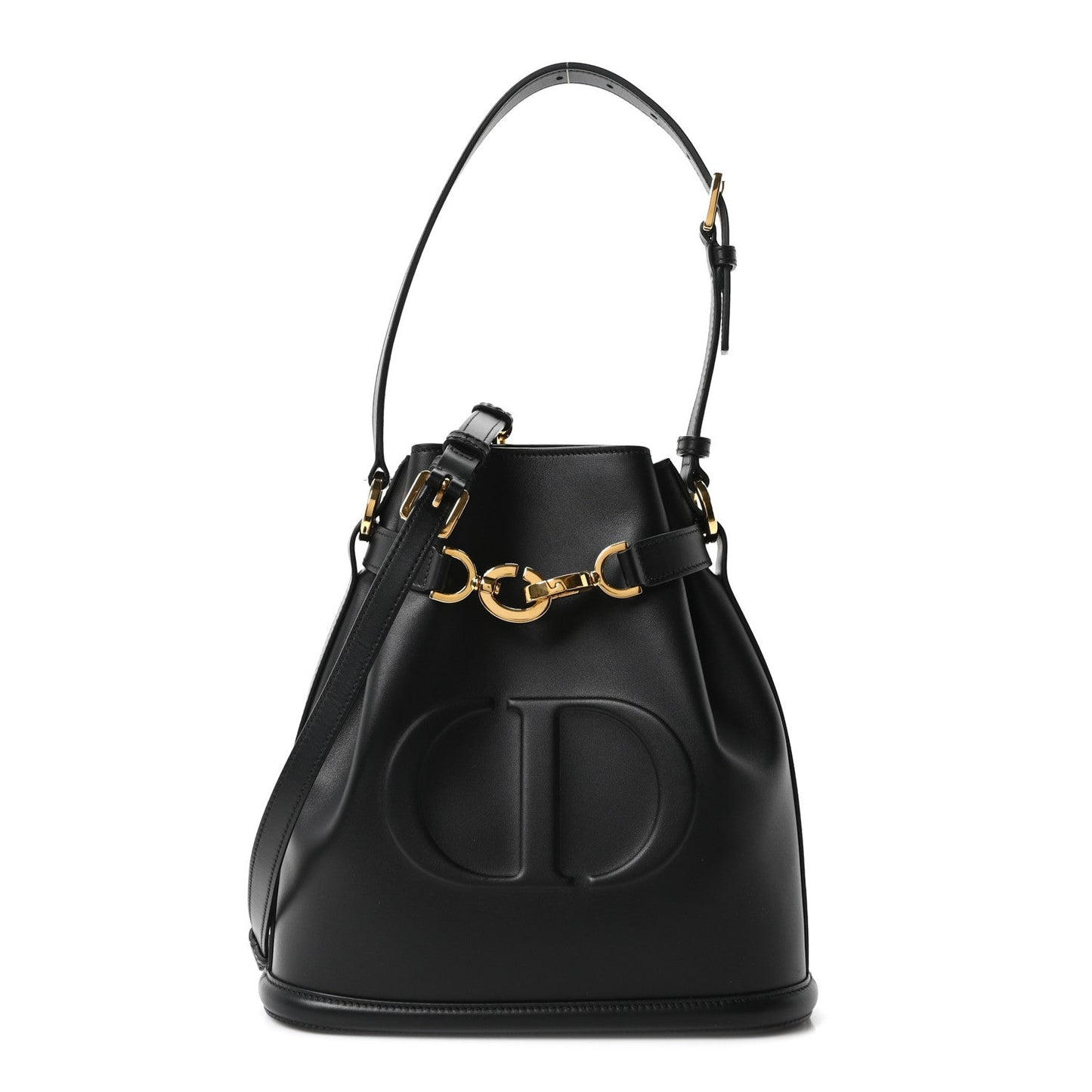 Calfskin CD Embossed Medium C'est Chain Bucket Bag Black