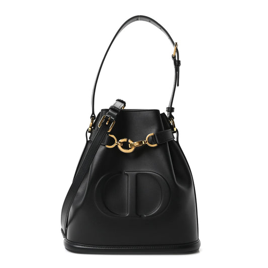 Calfskin CD Embossed Medium C'est Chain Bucket Bag Black