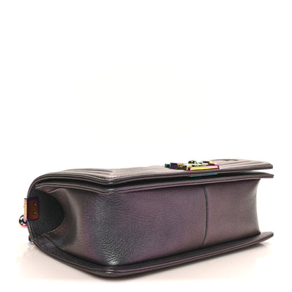 Iridescent Goatskin Quilted Medium Boy Flap Purple