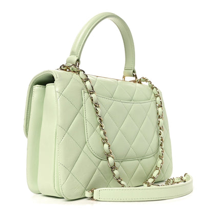 Lambskin Quilted Small Trendy CC Flap Dual Handle Bag Light Green