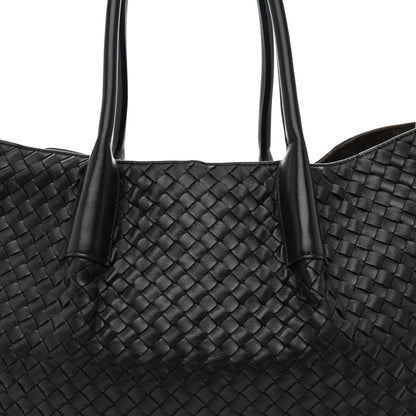 Calfskin Intrecciato Pinacoteca Reversible Tote Black Fondant