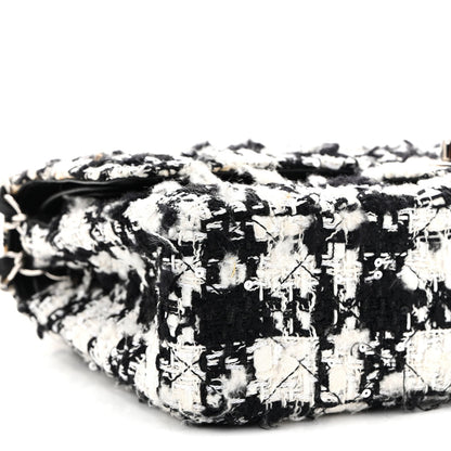 Tweed Sequin Quilted Medium Double Flap Black White