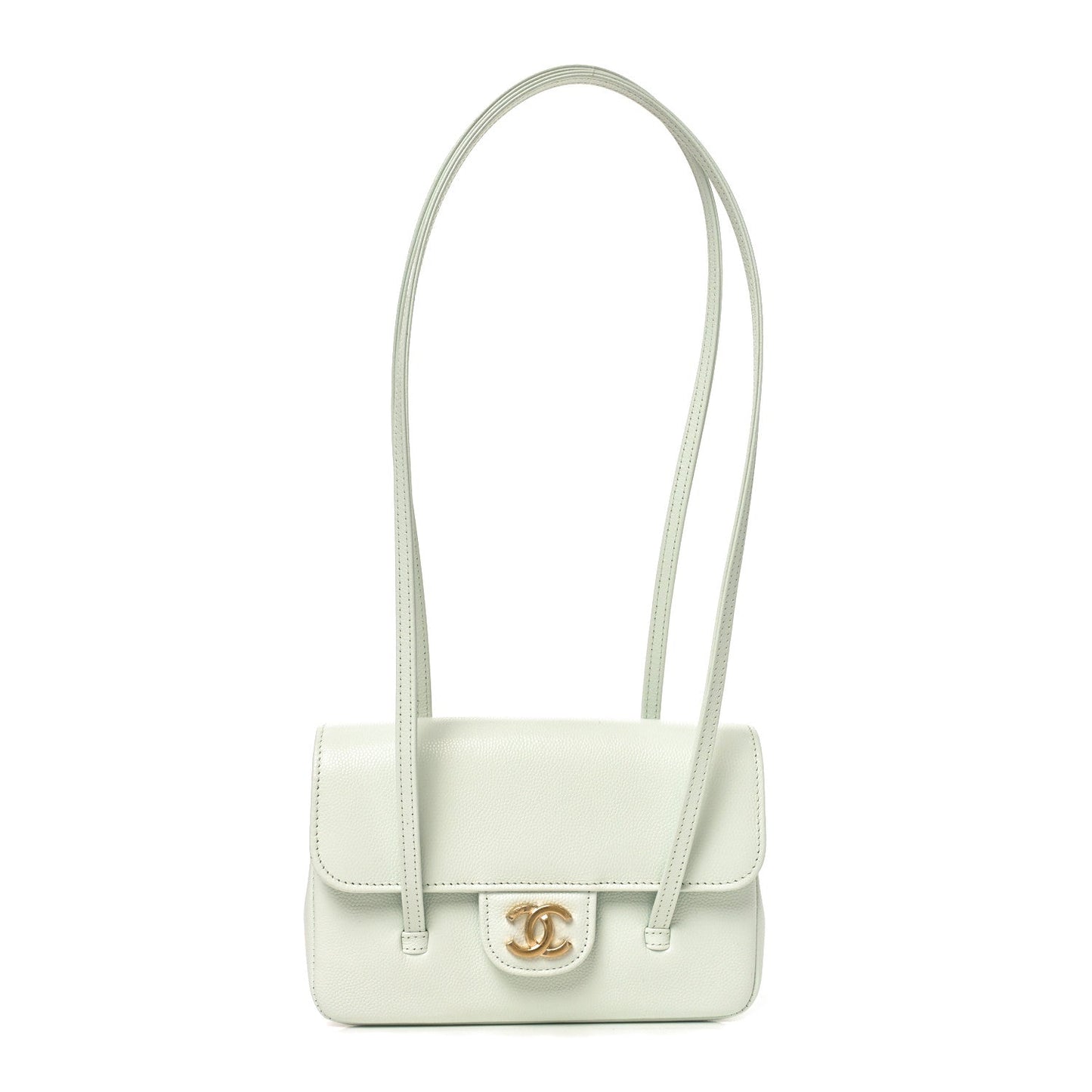 Shiny Caviar Mini Preppy Coco Shoulder Bag Light Blue