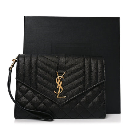 Grain De Poudre Textured Mixed Matelasse Triquilt Monogram Clutch Black