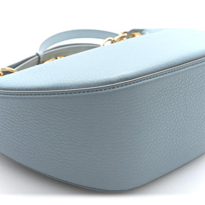 Grainy Calfskin Small Vlogo Moon Hobo Bag Blue