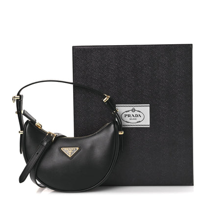 Soft Calfskin Mini Arque Shoulder Bag Black