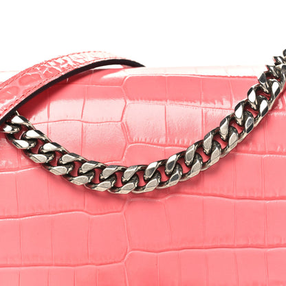 Shiny Crocodile Embossed Jeweled Satchel Pink
