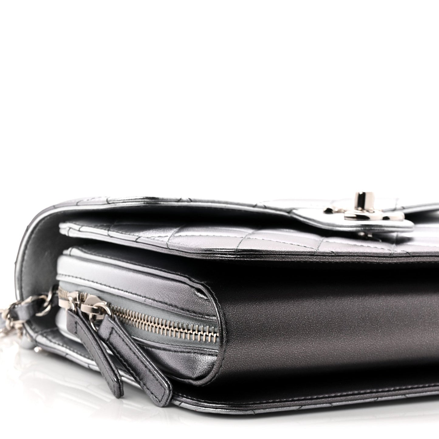 Metallic Lambskin Large Like A Wallet Flap Silver