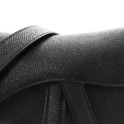 Grained Calfskin Mini Saddle Bag With Strap Black