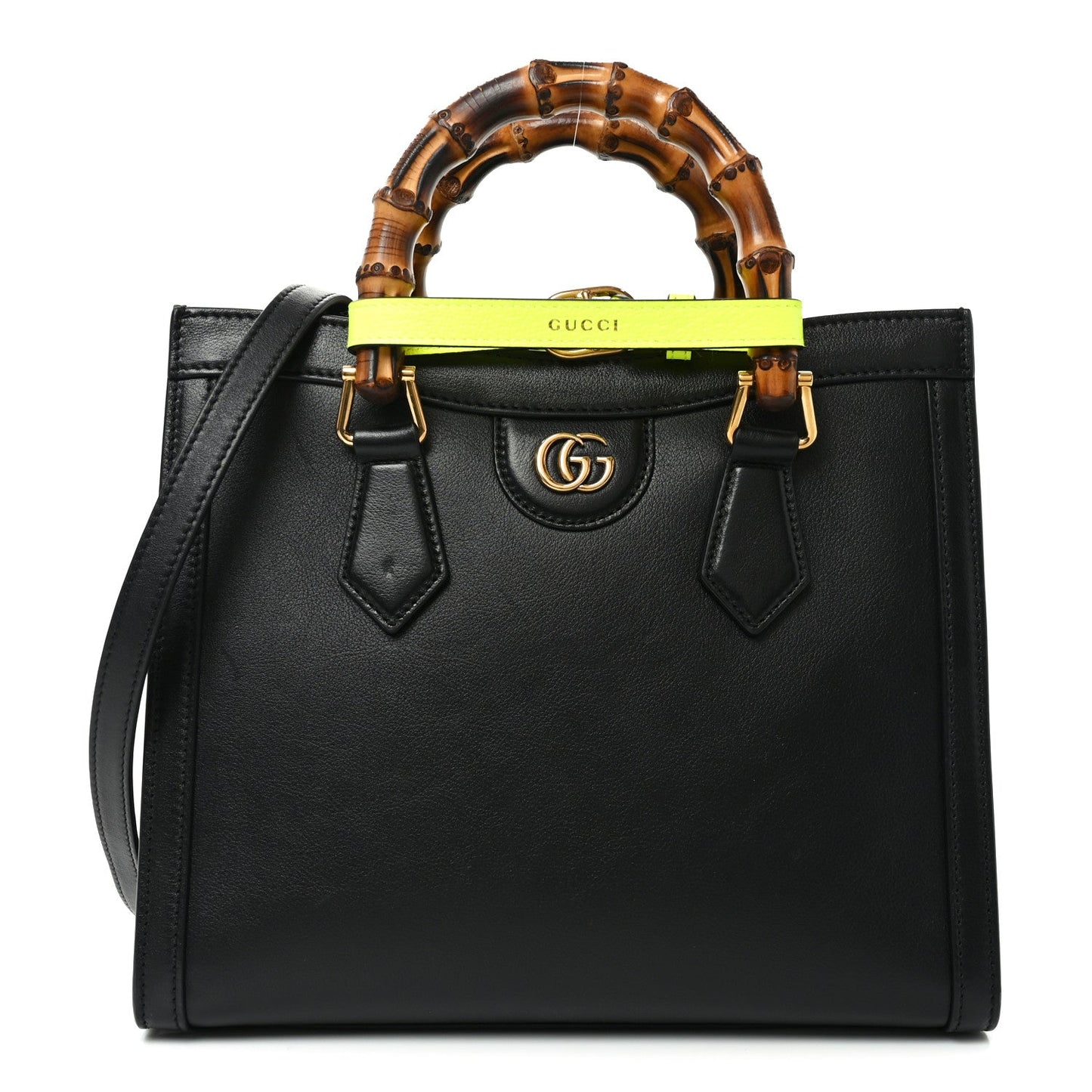 Calfskin Small Diana Tote Bag Black Yellow Fluo