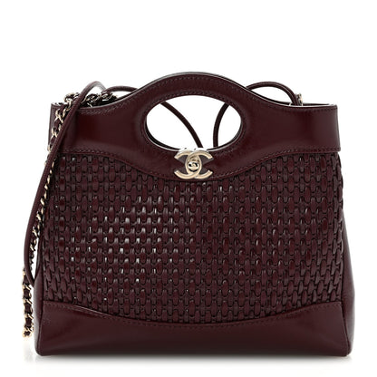 Shiny Lambskin Patent Calfskin Quilted Mini 31 Shopping Bag Dark Burgundy