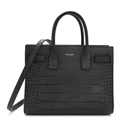 Calfskin Crocodile Embossed Baby Sac de Jour Dusty Black