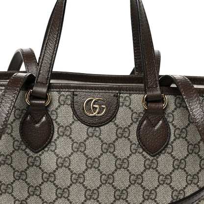 GG Supreme Monogram Textured Calfskin Small Ophidia Shoulder Tote Bag Beige Ebony New Acero