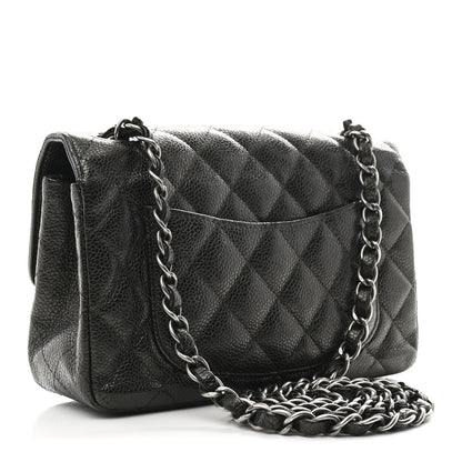 Metallic Caviar Quilted Mini Rectangular Flap Dark Grey