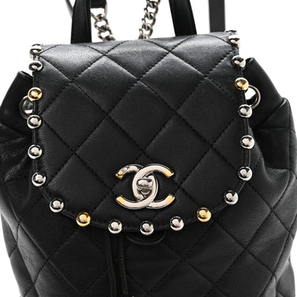 Lambskin Quilted Metallic Bubble Backpack Black