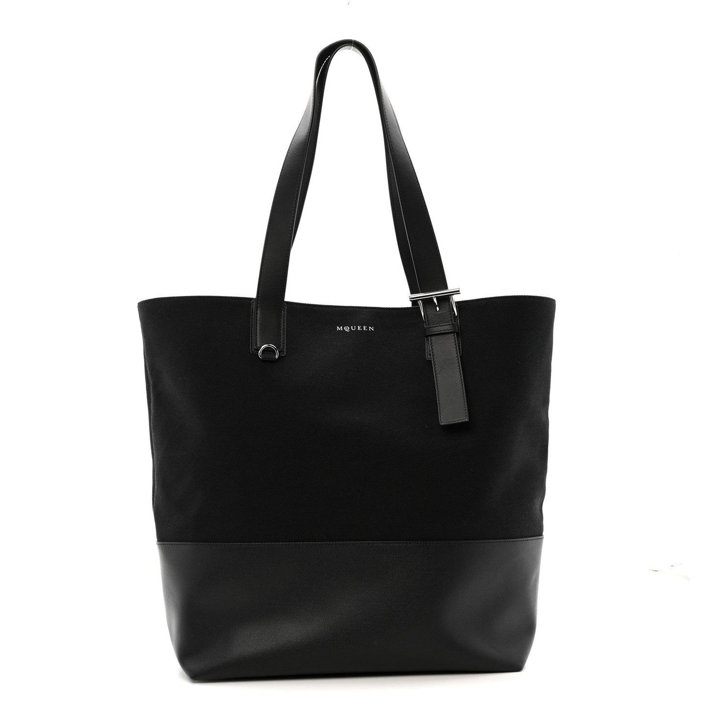 Canvas Calfskin T-Bar Shopping Bag Black