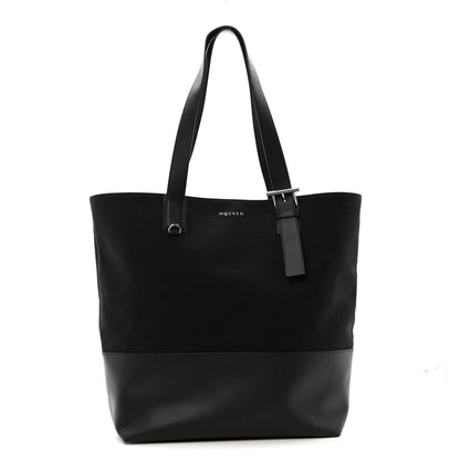 Canvas Calfskin T-Bar Shopping Bag Black