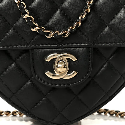 Lambskin Quilted CC In Love Heart Bag Black
