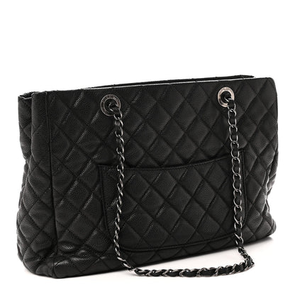 Caviar Quilted Shopping Tote Black