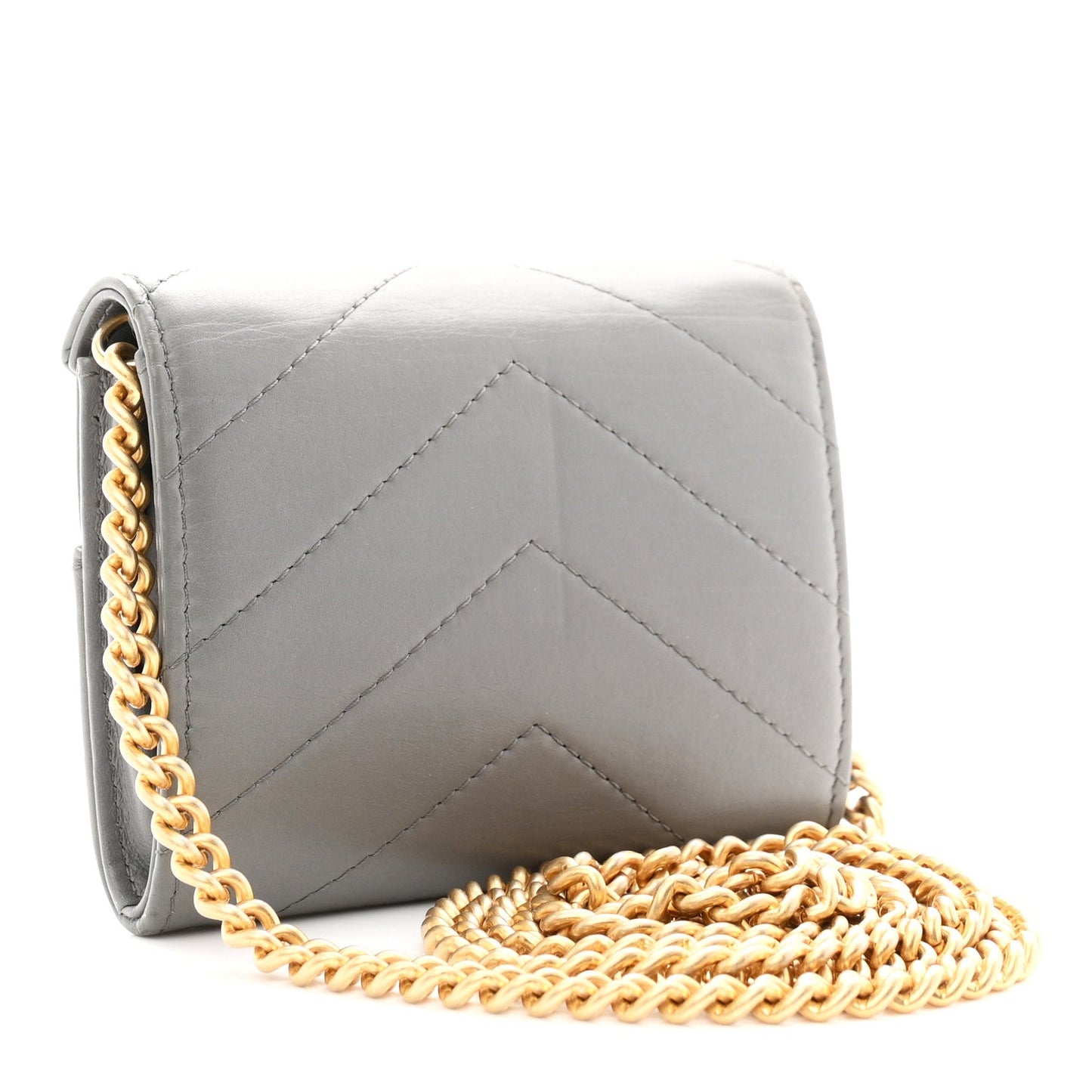 Calfskin Elaphe Double Chevron Card Case On Chain Grey