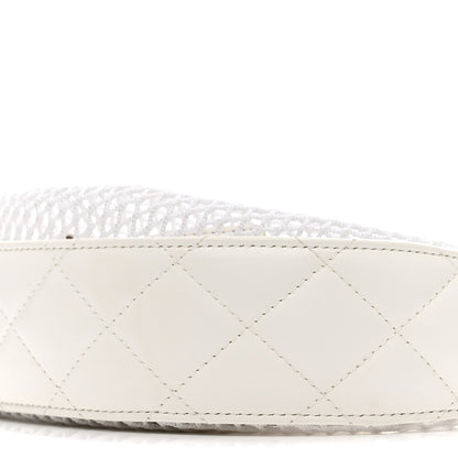 Mesh Shiny Lambskin Chain Hobo White