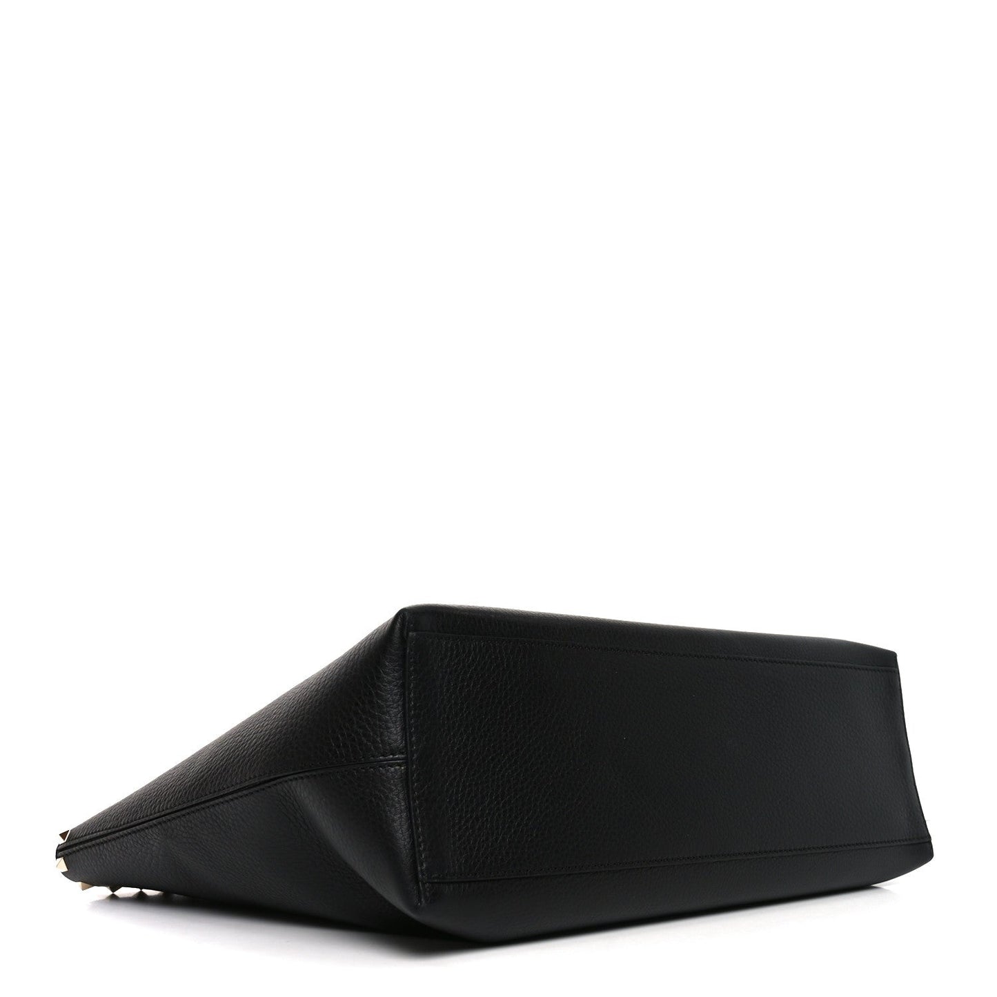 Grained Calfskin Rockstud Shoulder Tote Black