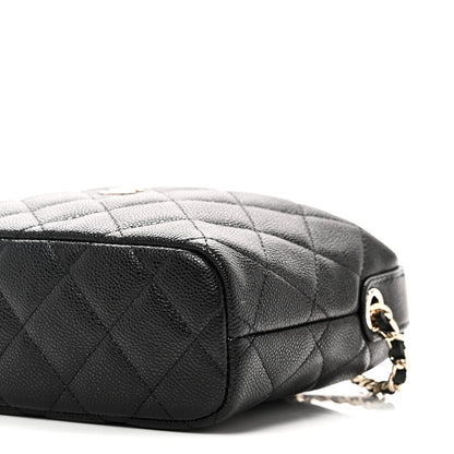 Caviar Quilted Hobo Clutch With Chain Black