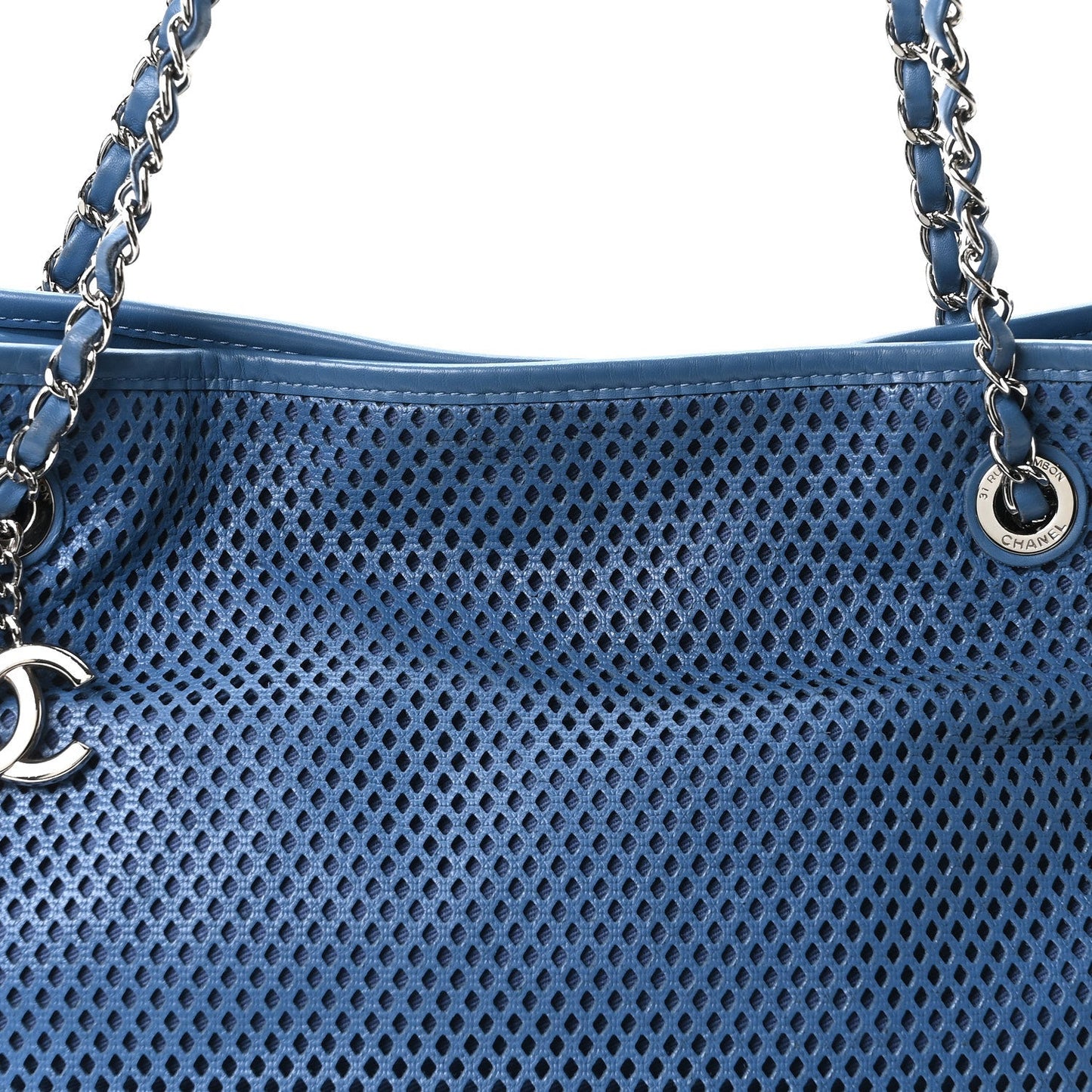 Calfskin Perforated Up In The Air North South Tote Blue