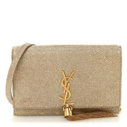 Metallic Canvas Woven Small Classic Monogram Kate Tassel Chain Wallet Gold