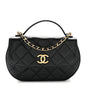 Shiny Aged Calfskin Quilted Top Handle Clutch With Chain Black